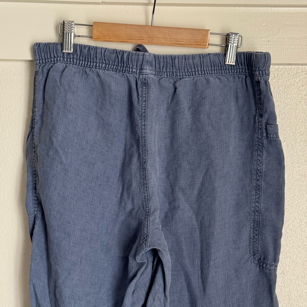 Splendid Collection Blue Linen Straight Leg Pants Small Elastic Waist Drawstring - Picture 6 of 10